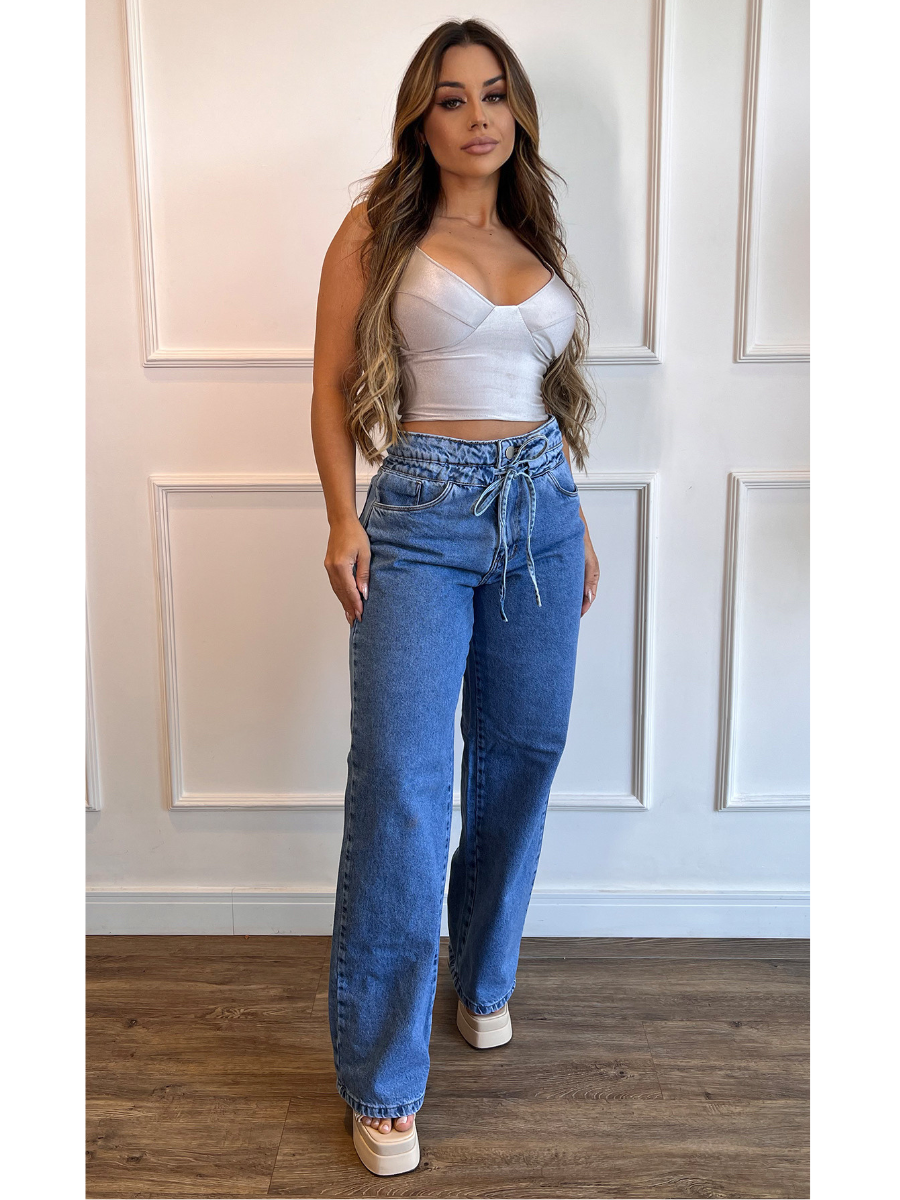 Calça Jeans Wide Leg Modern Denim com Regulagem na Cintura - FULL