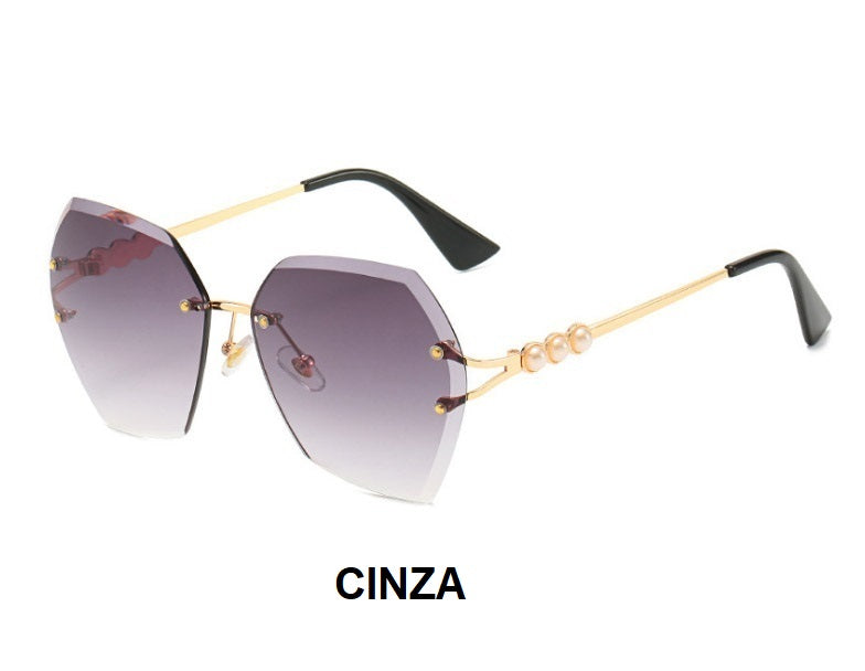 Óculos de Sol Poligonal Degradê com Pérolas