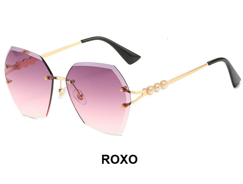 Óculos de Sol Poligonal Degradê com Pérolas