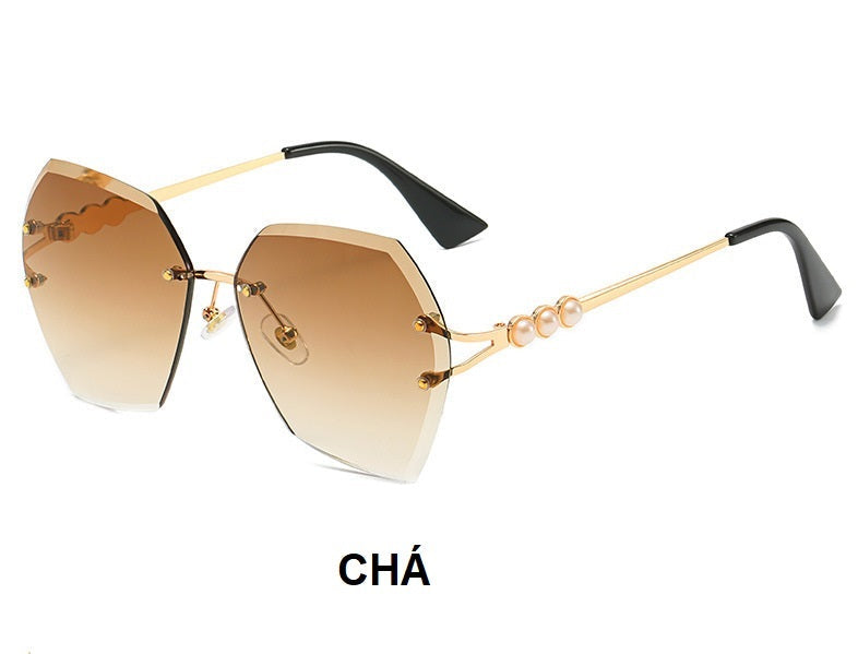 Óculos de Sol Poligonal Degradê com Pérolas