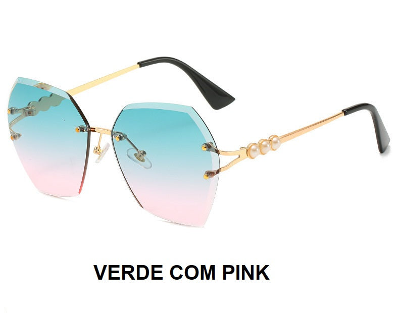 Óculos de Sol Poligonal Degradê com Pérolas