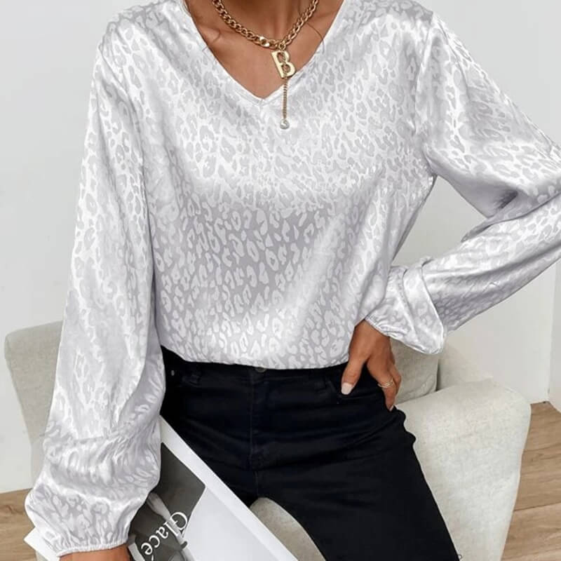 Blusa Casual de Cetim Leopard