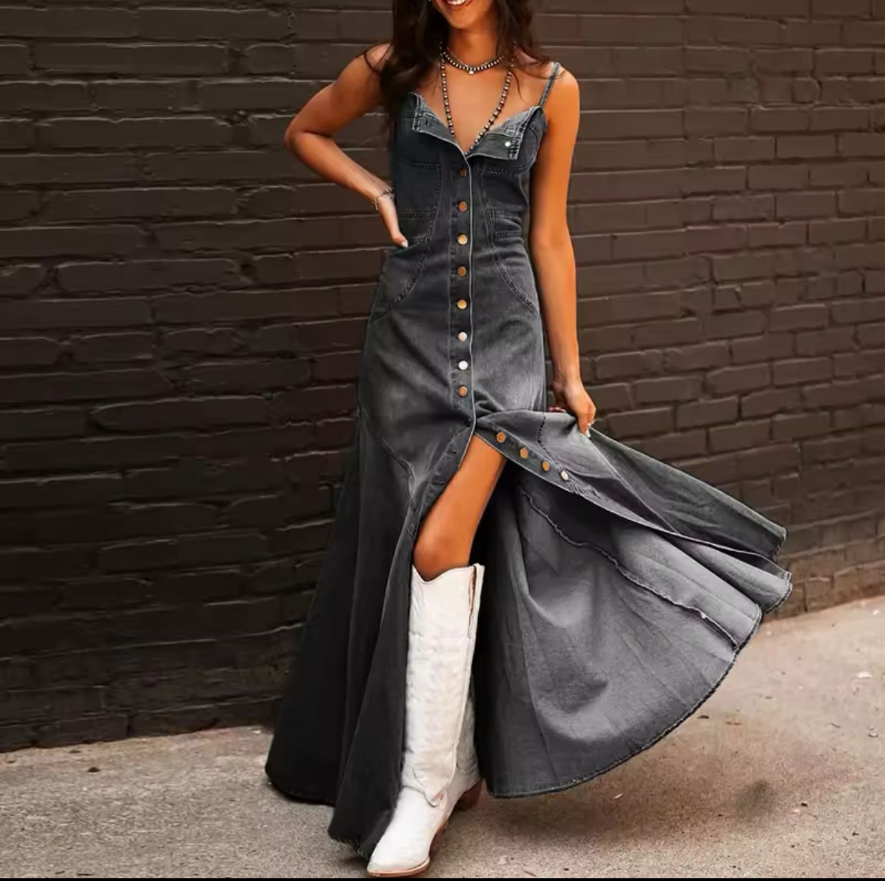 Vestido Longo Jeans com Botões Modern Betina