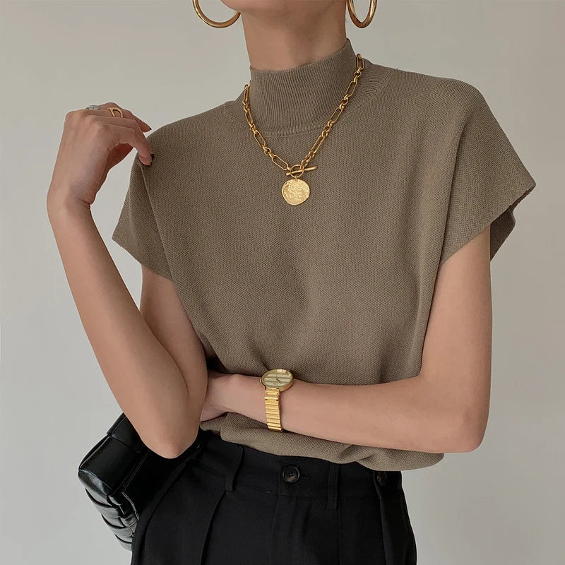 Blusa de Malha com Gola Alta