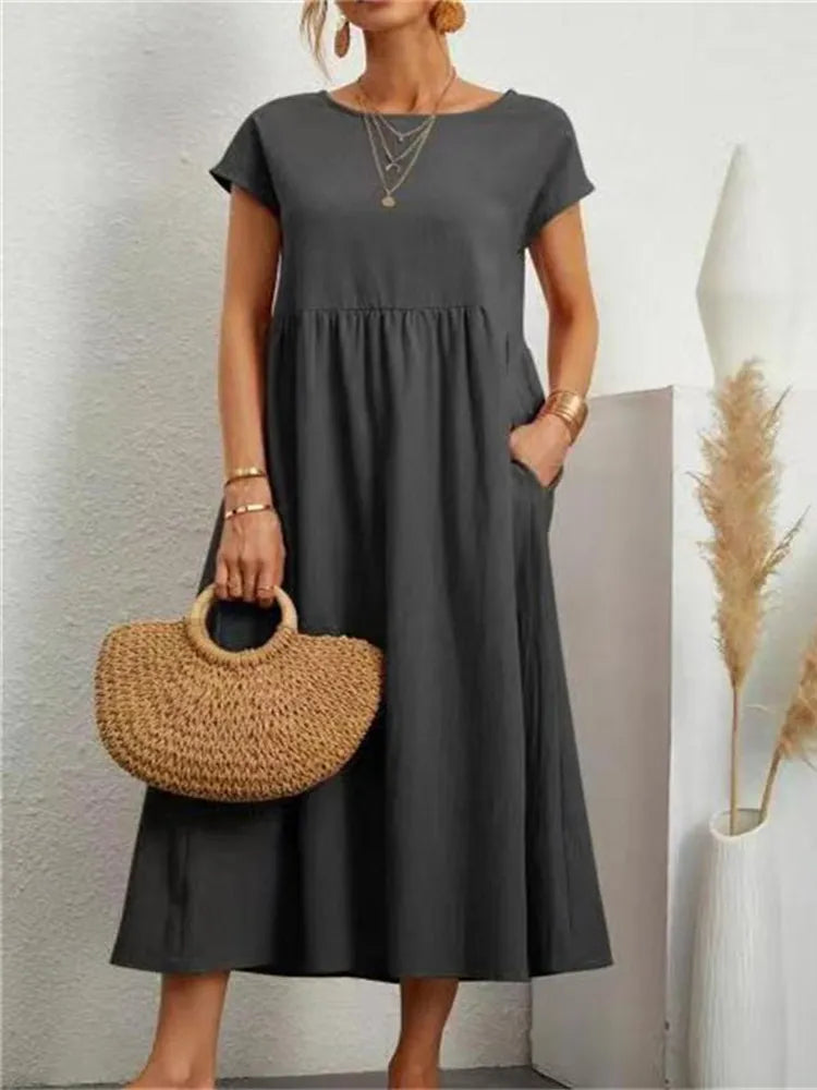 Vestido Verão Vintage Modern Raquel - Algodão e Linho