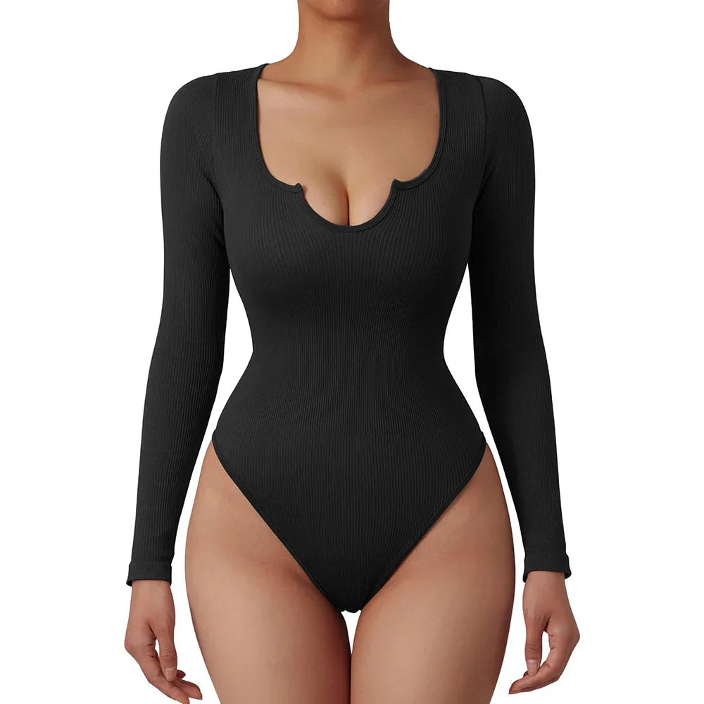 Body Suit Shape Slim Manga Longa com Decote