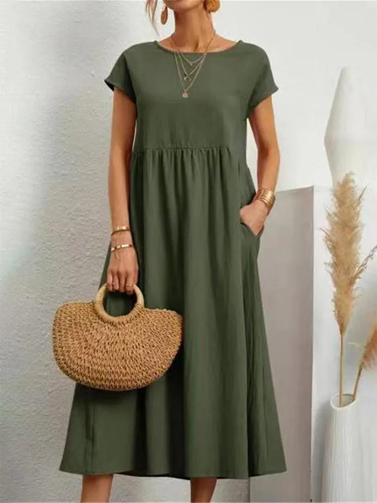 Vestido Verão Vintage Modern Raquel - Algodão e Linho