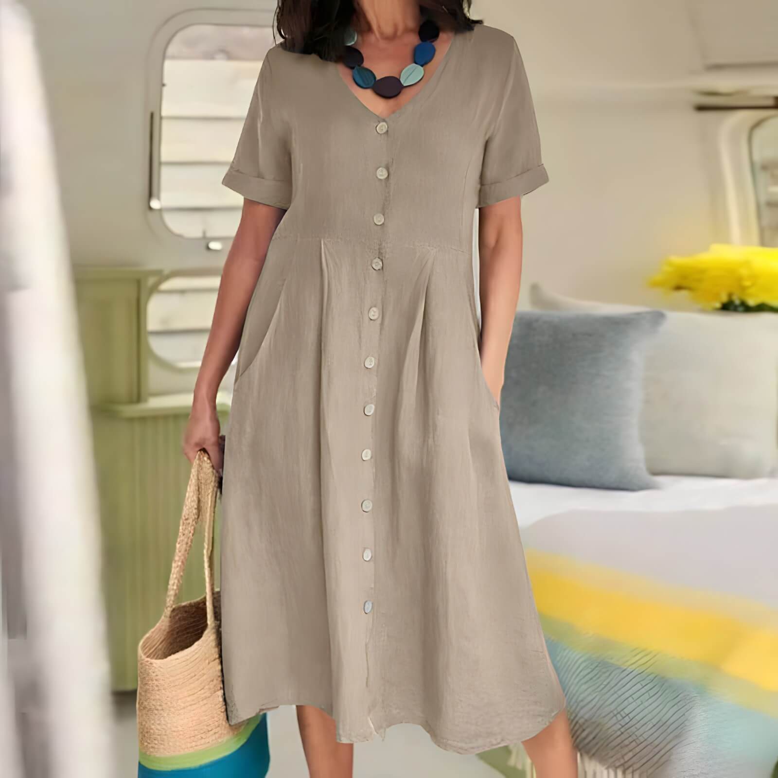 Vestido Mídi com Abotoamento Galata