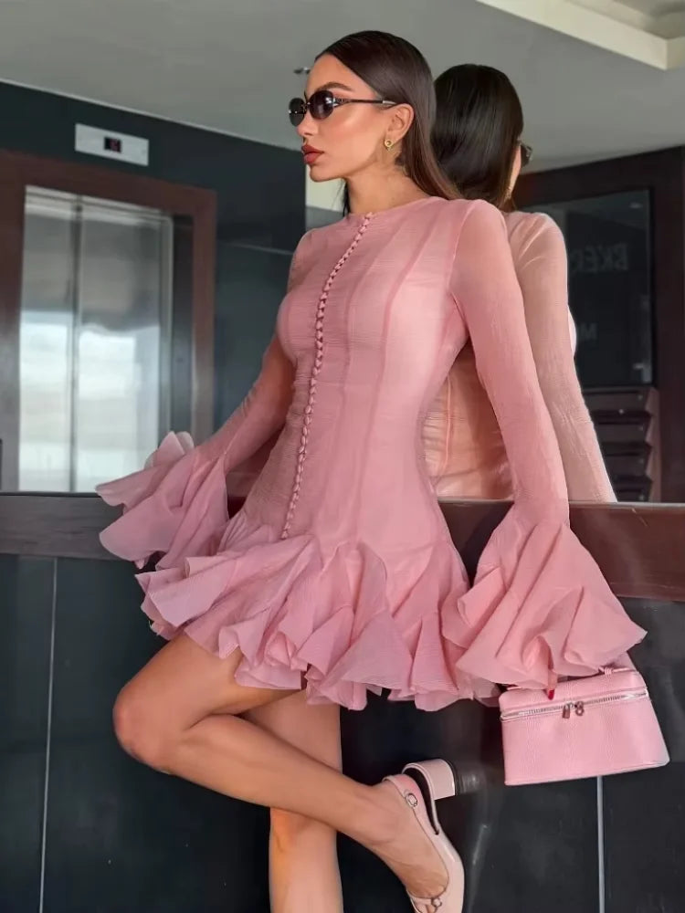 Vestido Manga Longa Com Babados Modern Louise