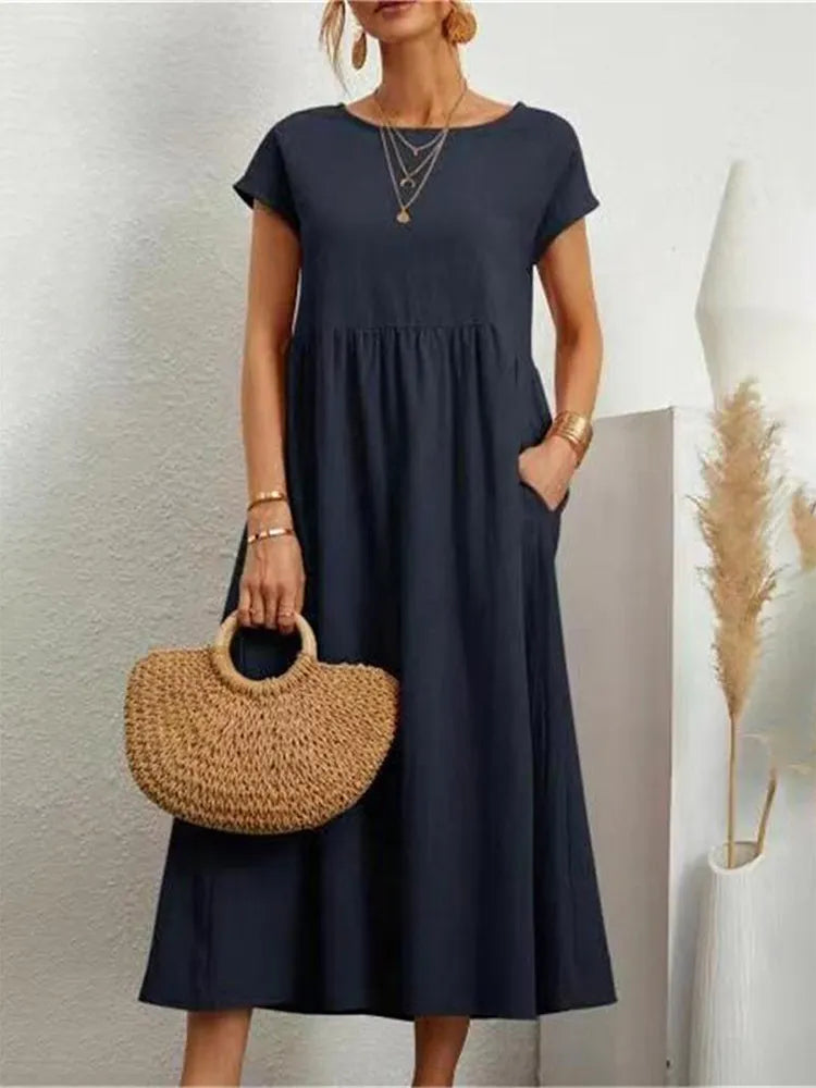Vestido Verão Vintage Modern Raquel - Algodão e Linho