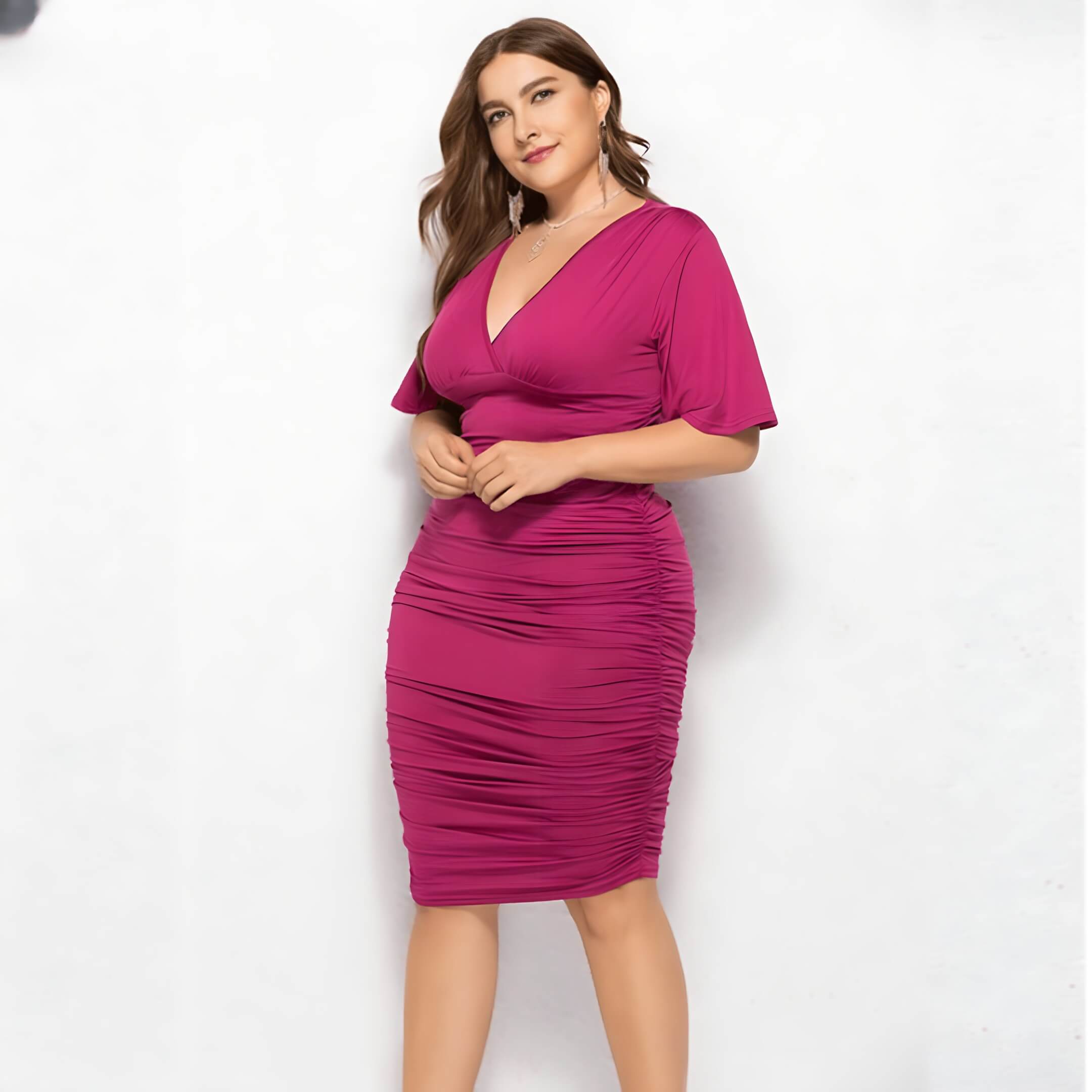 Vestido Elegante Drapeado Purpure - Plus Size
